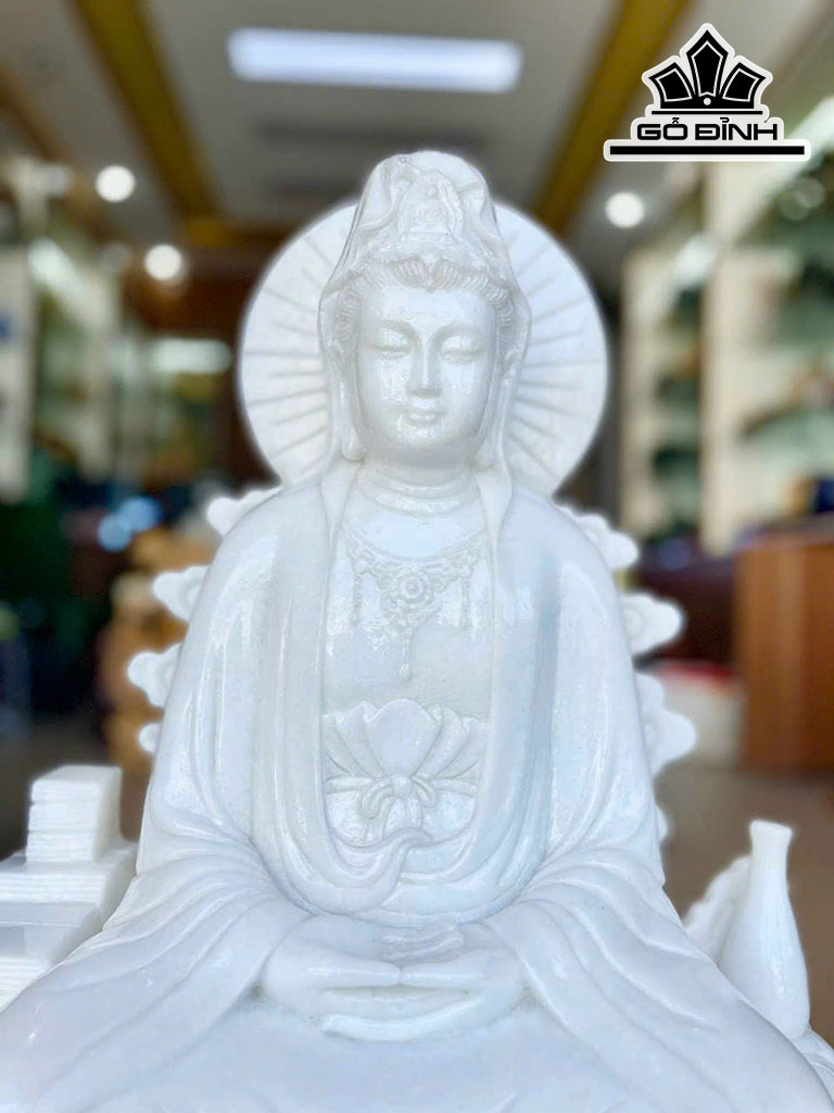 Tượng Mẹ Quan Âm Đá Bạch Ngọc Cao 75 Ngang 39 (cm) 70kg