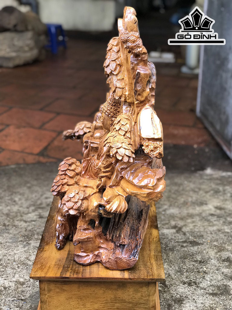 Tượng Nhất Tâm Bái Phật Gỗ Bách Xanh Cao 72 Ngang 63 Sâu 26 (cm)