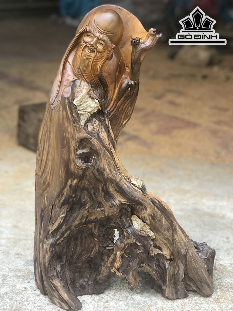 Tượng Ông Thọ Gỗ Bách Xanh Cao 55 Ngang 37 Sâu 13 (cm)