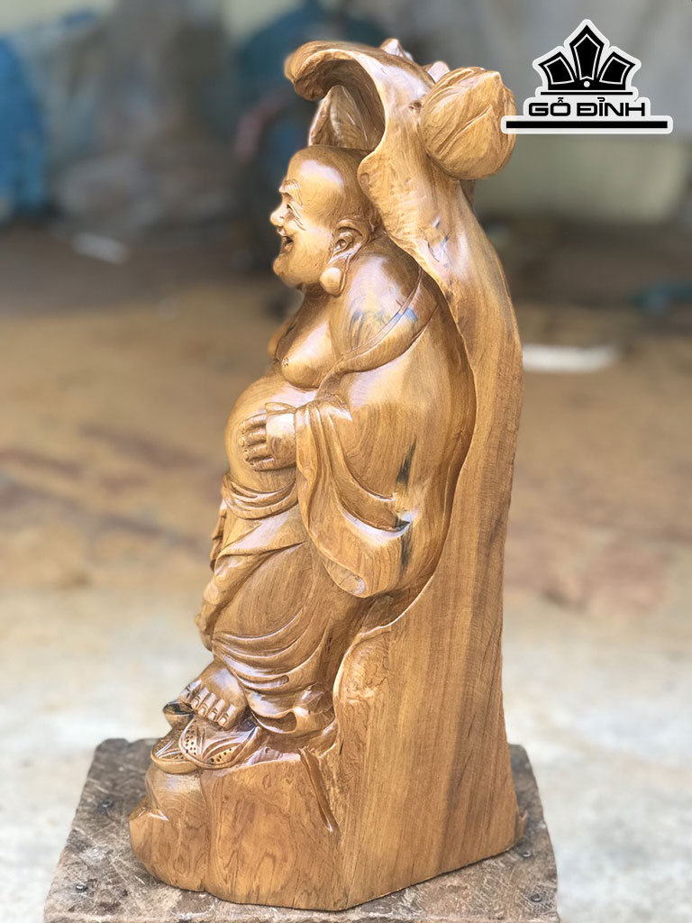 Tượng Phật Di Lặc Gỗ Bách Xanh Cao 42 Ngang 23 Sâu 19 (cm)