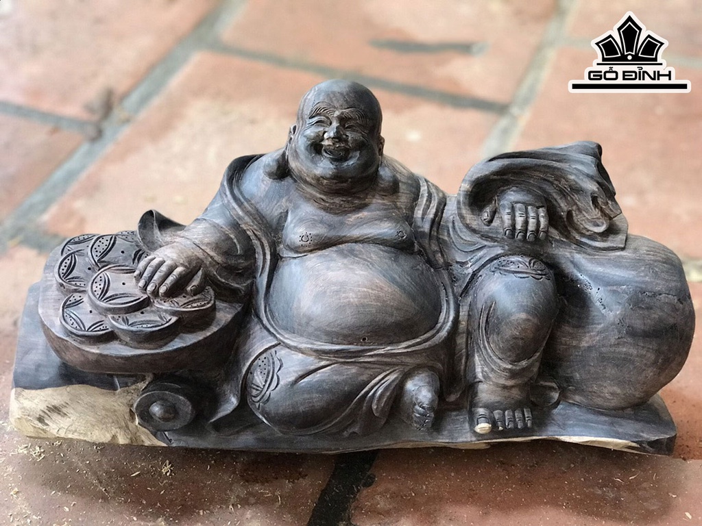 Tượng Phật Di Lặc Ngồi Bao Tiền Gỗ Cẩm Cao 19 Ngang 38 Sâu 15 (cm)