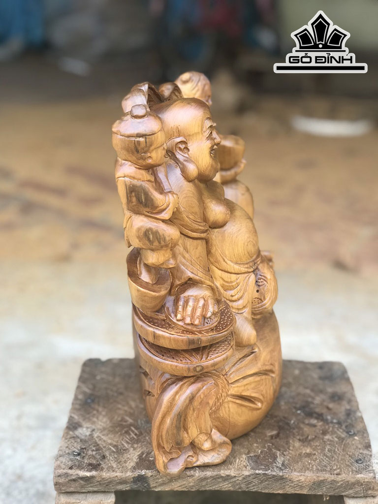 Tượng Phật Di Lặc Nhị Phúc Ngồi Bao Tiền Gỗ Bách Xanh Cao 29 Ngang 26 Sâu 13 (cm)