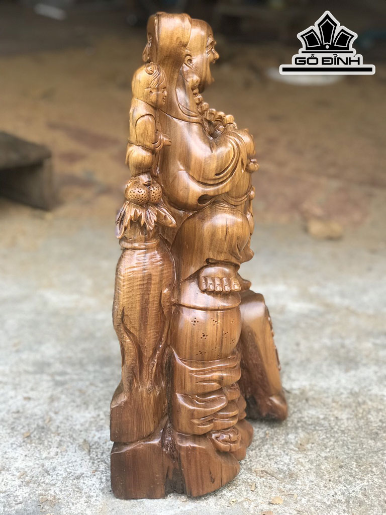 Tượng Phật Di Lặc Tam Phúc Gỗ Bách Xanh Cao 52 Ngang 32 Sâu 23 (cm)