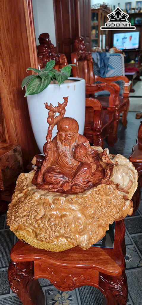 Tượng Ông Thọ Gỗ Nu Hương Cao 50 Ngang 50 Sâu 40 (cm)