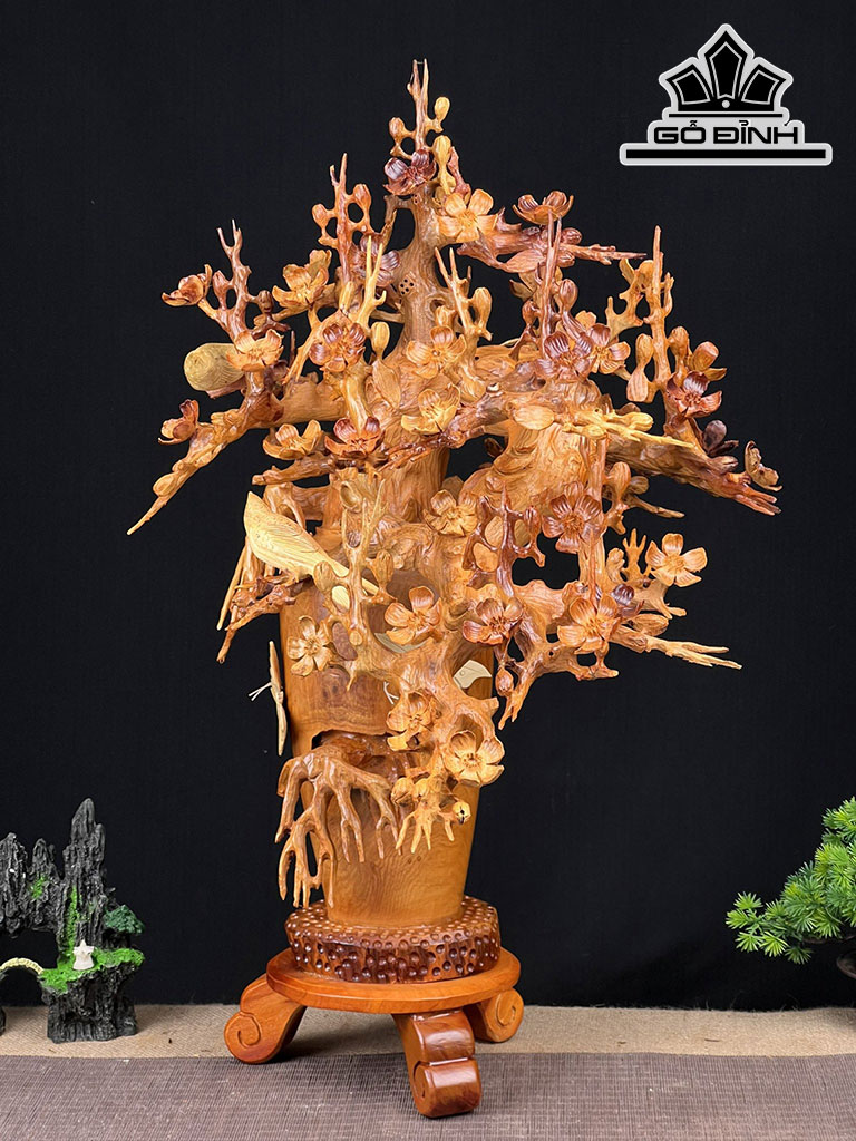 Bình Hoa Mai Gỗ Hương Cao 69 Ngang 48 Sâu 41 (cm)