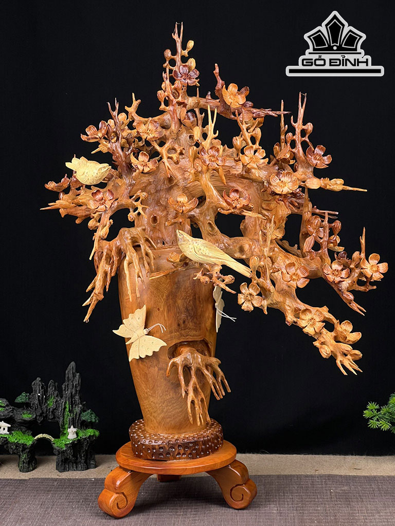 Bình Hoa Mai Gỗ Hương Cao 69 Ngang 48 Sâu 41 (cm)