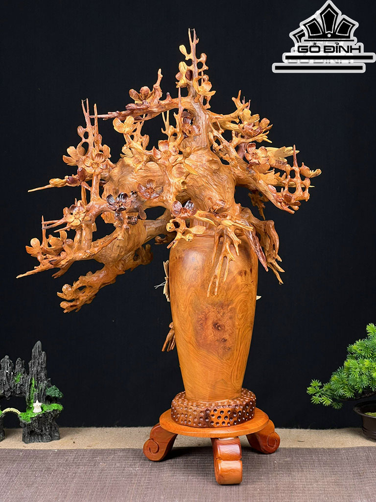 Bình Hoa Mai Gỗ Hương Cao 69 Ngang 48 Sâu 41 (cm)