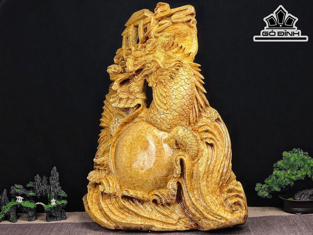 Tượng Cá Chép Hóa Rồng Gỗ Nu Kháo Cao 67 Ngang 55 Sâu 22 (cm)