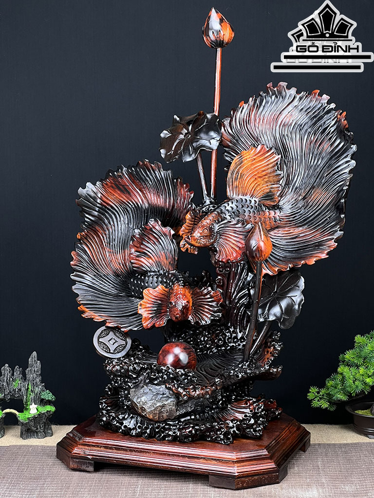 Tượng Cá Xiêm Gỗ Trắc Cao 84 Ngang 57 Sâu 33 (cm)