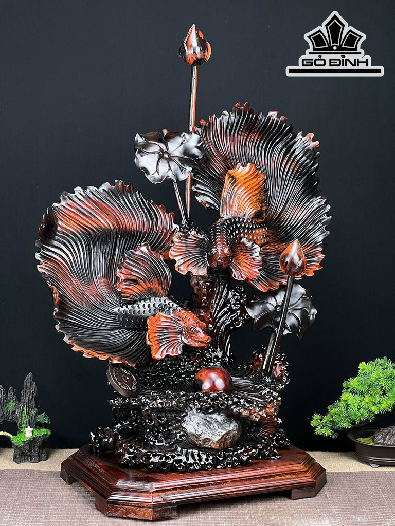 Tượng Cá Xiêm Gỗ Trắc Cao 84 Ngang 57 Sâu 33 (cm)