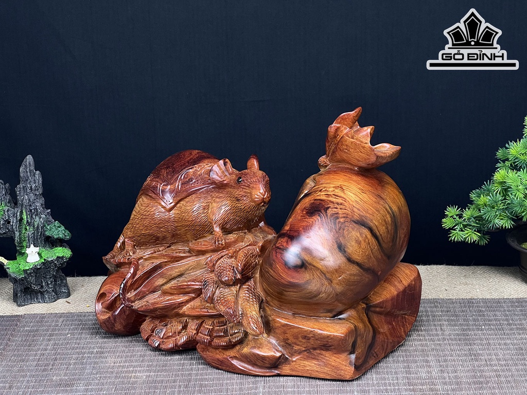 Tượng Chuột Phong Thủy Gỗ Cẩm Cao 24 Ngang 36 Sâu 20 (cm)