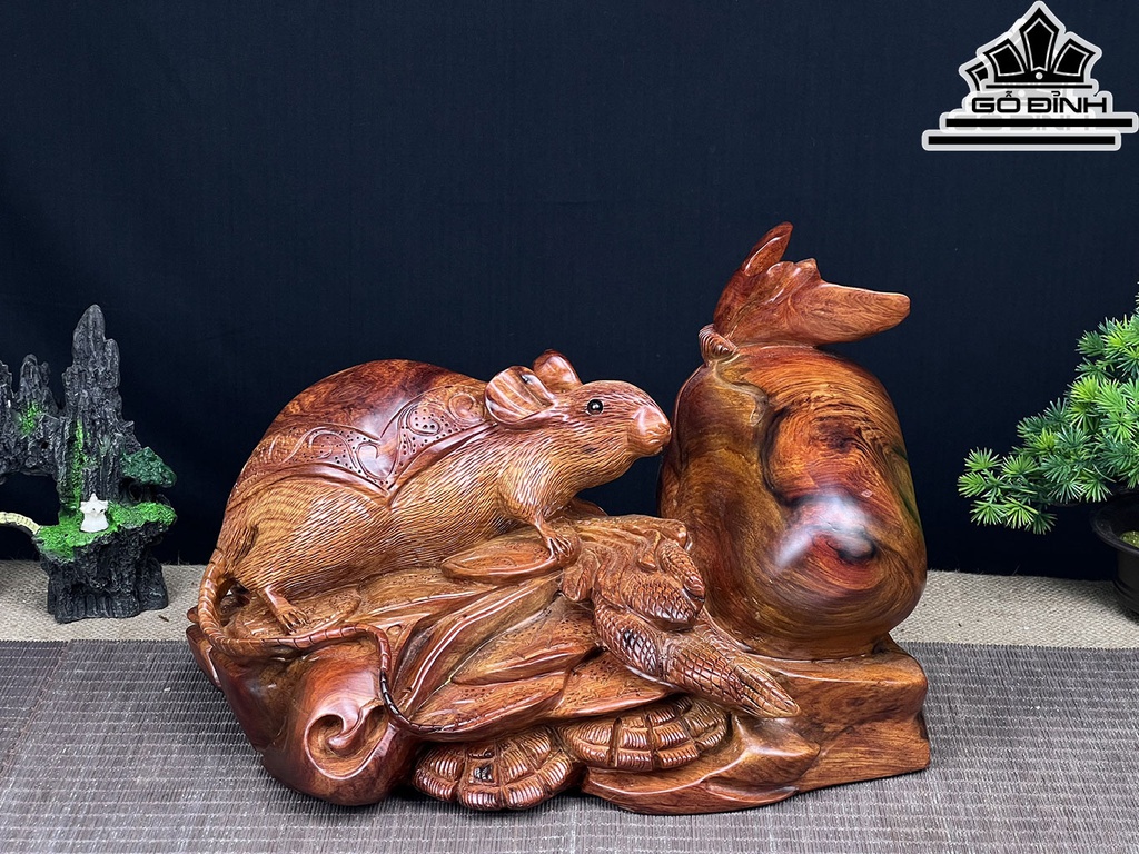Tượng Chuột Phong Thủy Gỗ Cẩm Cao 24 Ngang 36 Sâu 20 (cm)