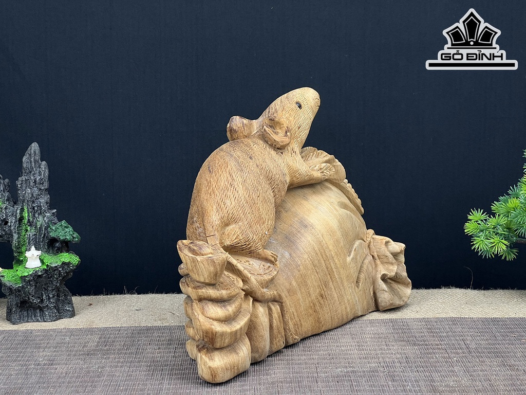 Tượng Chuột Phong Thủy Gỗ Ngọc Am Cao 22 Ngang 32 Sâu 14 (cm)