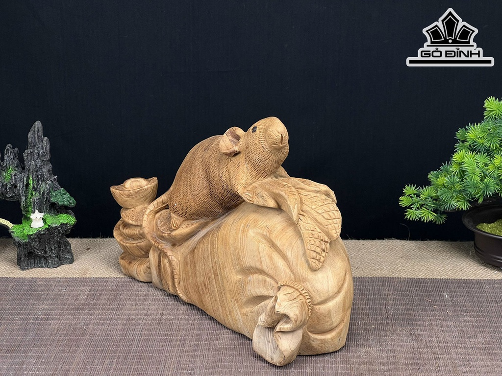 Tượng Chuột Phong Thủy Gỗ Ngọc Am Cao 22 Ngang 32 Sâu 14 (cm)