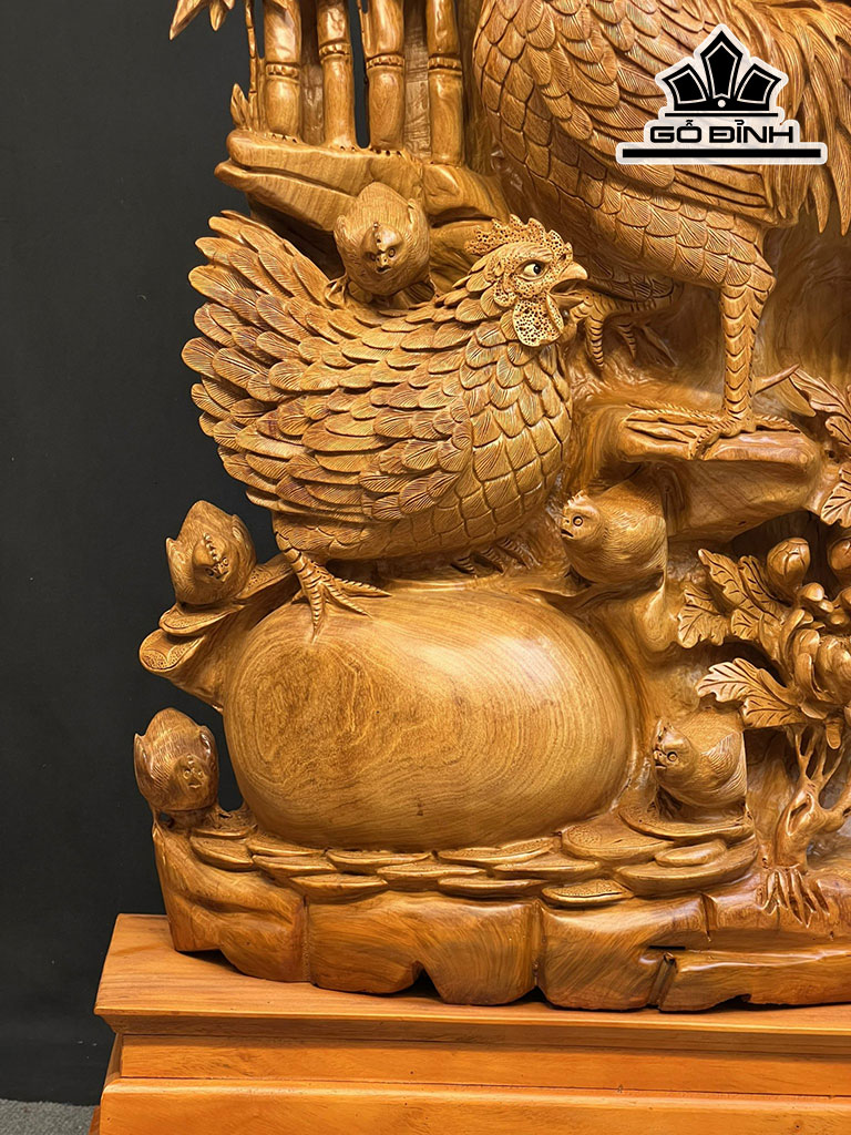 Tượng Gia Đình Gà Gỗ Hương Cao 162 Ngang 78 Sâu 35 (cm)