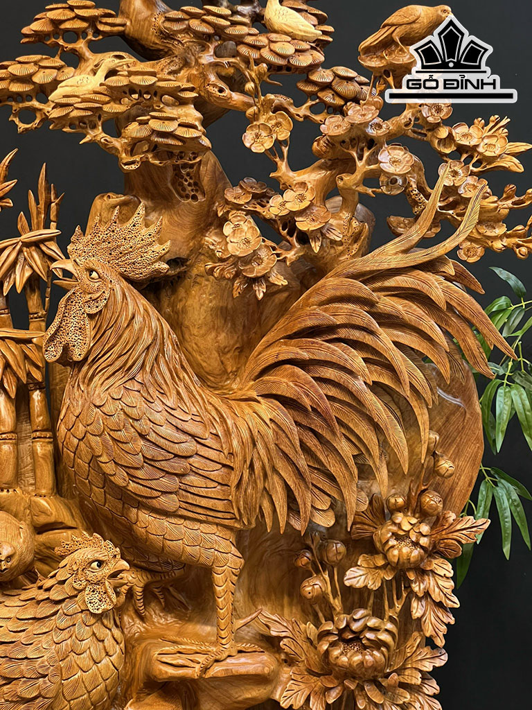 Tượng Gia Đình Gà Gỗ Hương Cao 162 Ngang 78 Sâu 35 (cm)