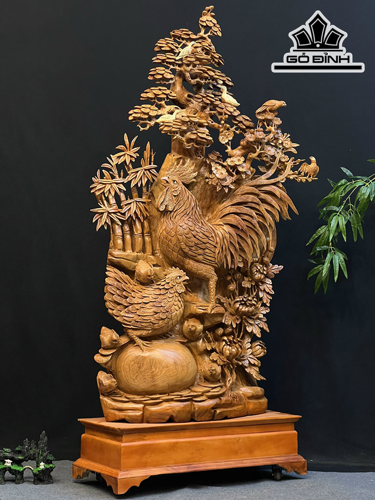 Tượng Gia Đình Gà Gỗ Hương Cao 162 Ngang 78 Sâu 35 (cm)