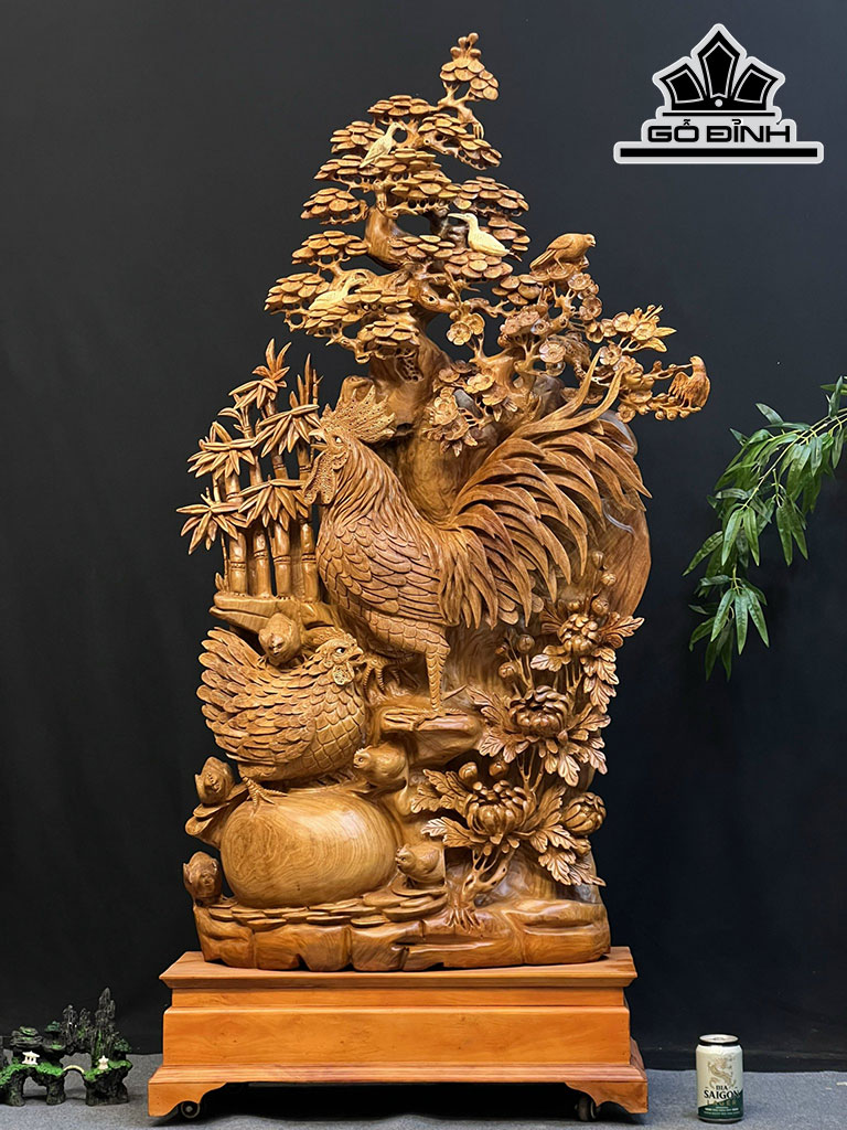 Tượng Gia Đình Gà Gỗ Hương Cao 162 Ngang 78 Sâu 35 (cm)
