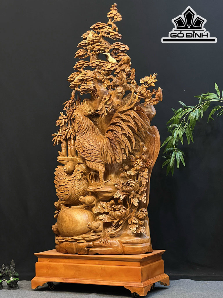 Tượng Gia Đình Gà Gỗ Hương Cao 162 Ngang 78 Sâu 35 (cm)