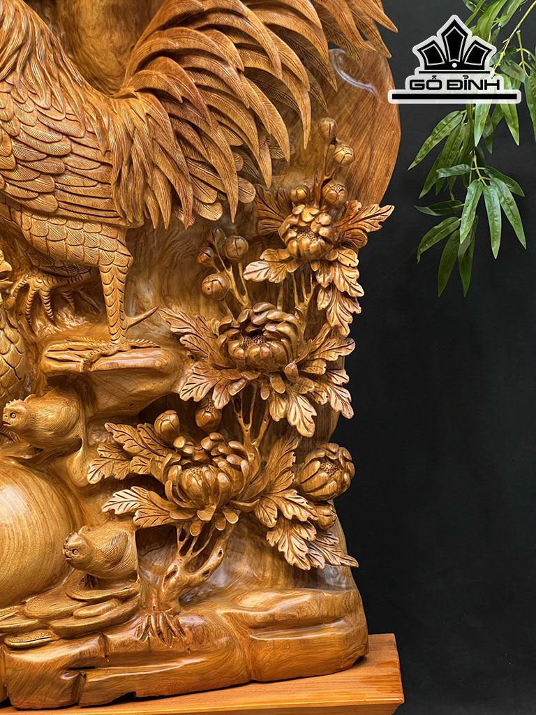 Tượng Gia Đình Gà Gỗ Hương Cao 162 Ngang 78 Sâu 35 (cm)