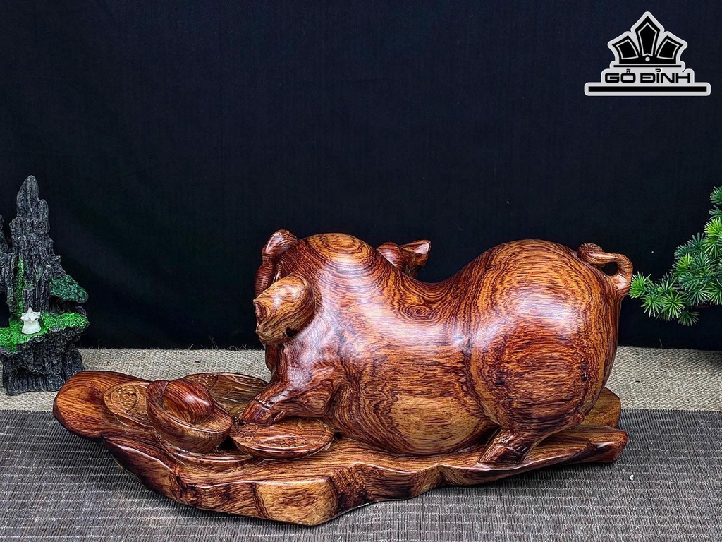 Tượng Heo Gỗ Cẩm Ngang 41 Cao 17 Sâu 18 (cm)