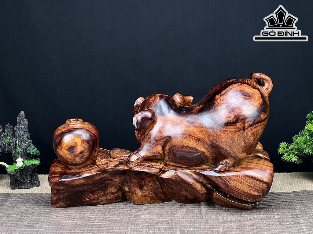 Tượng Heo Gỗ Cẩm Ngang 44 Cao 27 Sâu 18 (cm)