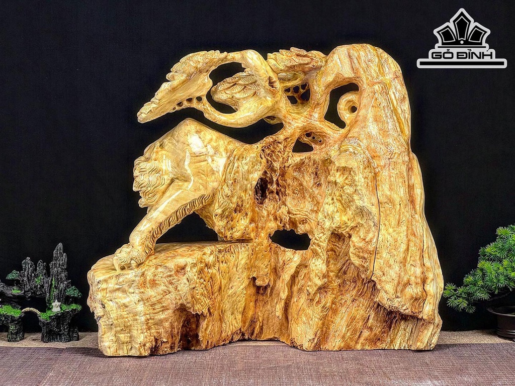 Tượng Hổ Phong Thủy Gỗ Nu Kháo Cao 50 Ngang 58 Sâu 21 (cm)