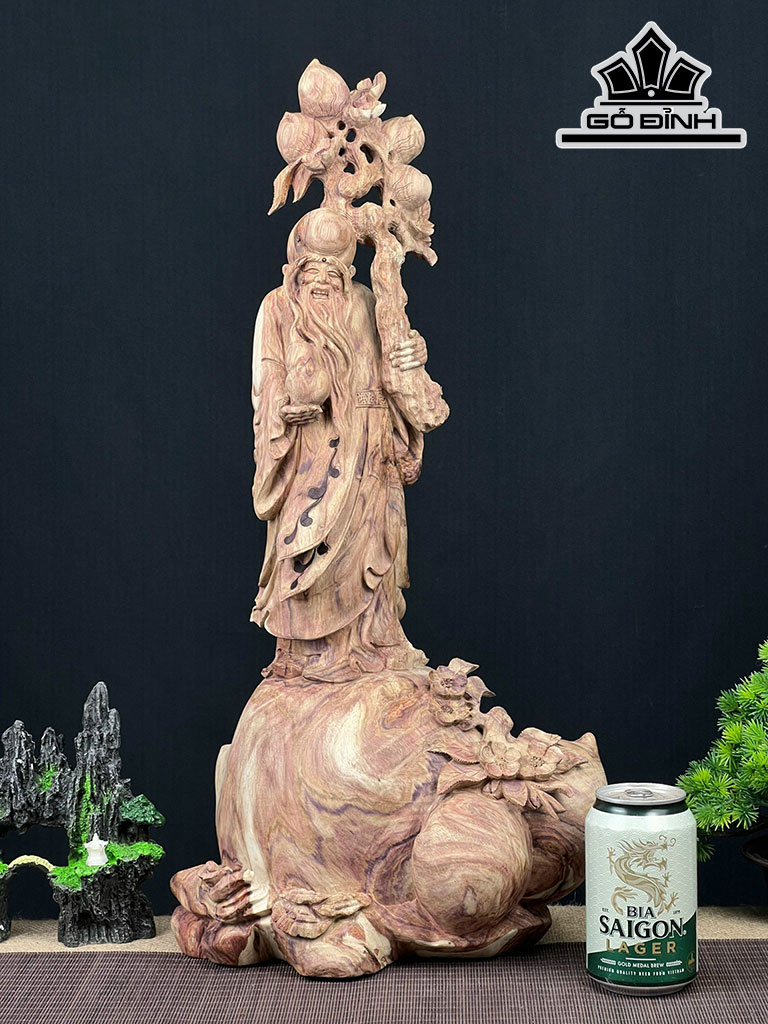 Tượng Ông Thọ Gỗ Sưa Cao 58 Ngang 28 Sâu 18 (cm)