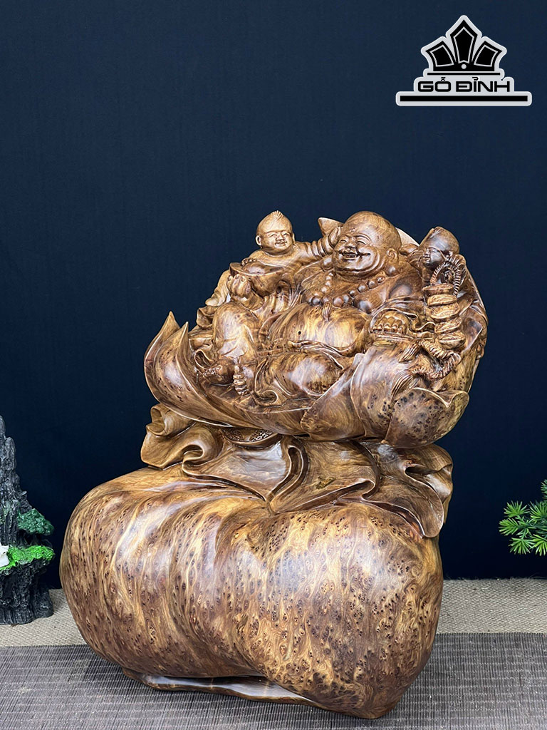 Tượng Phật Di Lặc Gỗ Nu Ngọc Am Cao 34 Ngang 32 Sâu 26 (cm)