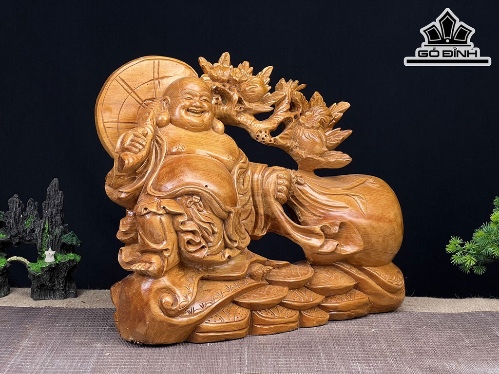 Tượng Phật Di Lặc Gỗ Ngọc Am Ngang 35 Cao 43 Sâu 15 (cm)