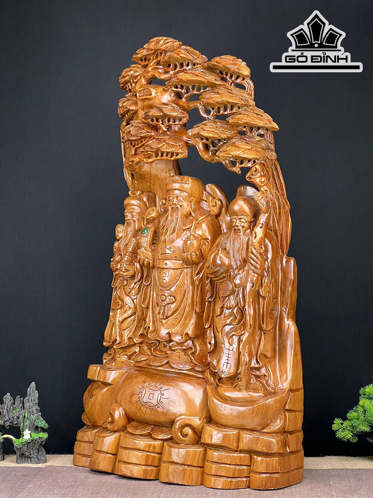 Tượng Phúc Lộc Thọ (Tam Đa) Gỗ Ngọc Am Cao 90 Ngang 51 Sâu 24 (cm)