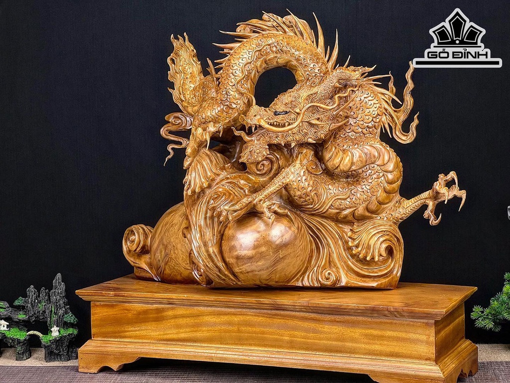 Tượng Rồng ( Nhất Long) Gỗ Xá Xị Cao 67 Ngang 70 Sâu 24 (cm)