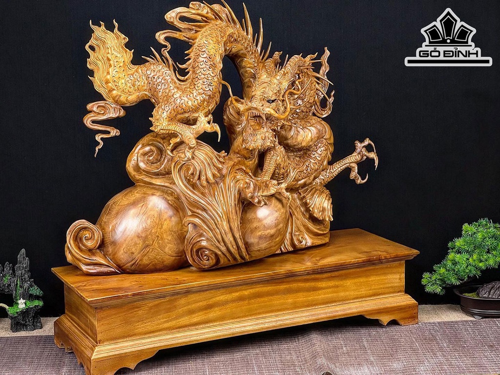 Tượng Rồng ( Nhất Long) Gỗ Xá Xị Cao 67 Ngang 70 Sâu 24 (cm)