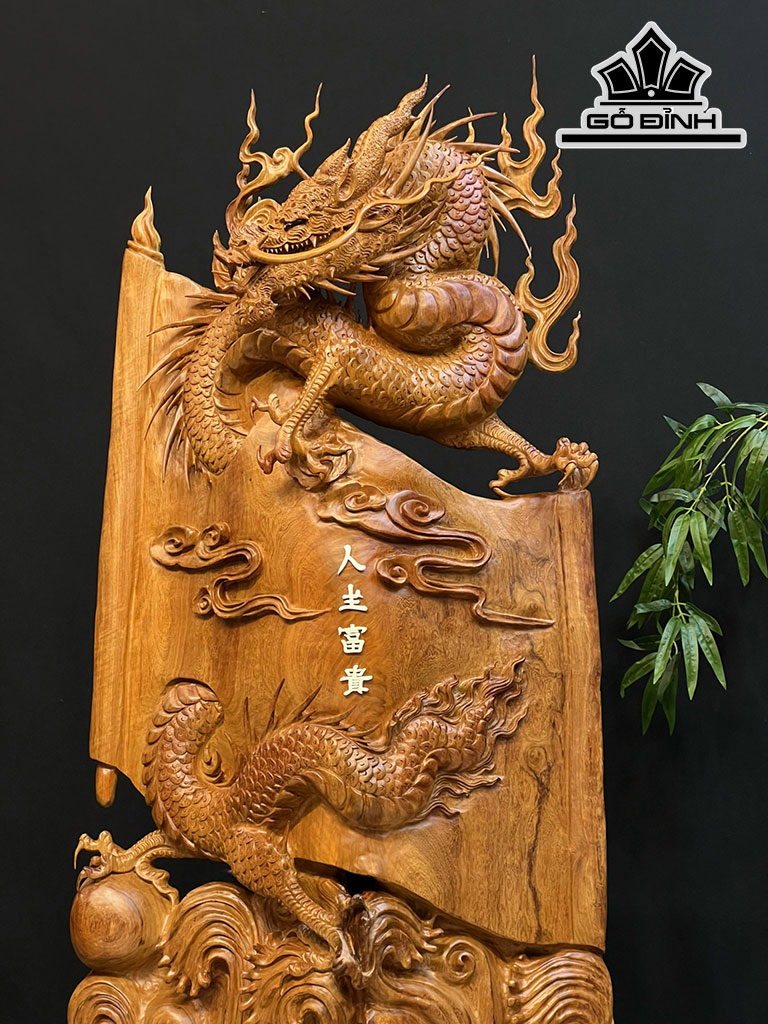 Tượng Rồng ( Nhất Long) Quấn Thư Gỗ Hương Cao 142 Ngang 64 Sâu 22 (cm)