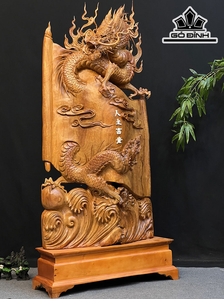 Tượng Rồng ( Nhất Long) Quấn Thư Gỗ Hương Cao 142 Ngang 64 Sâu 22 (cm)