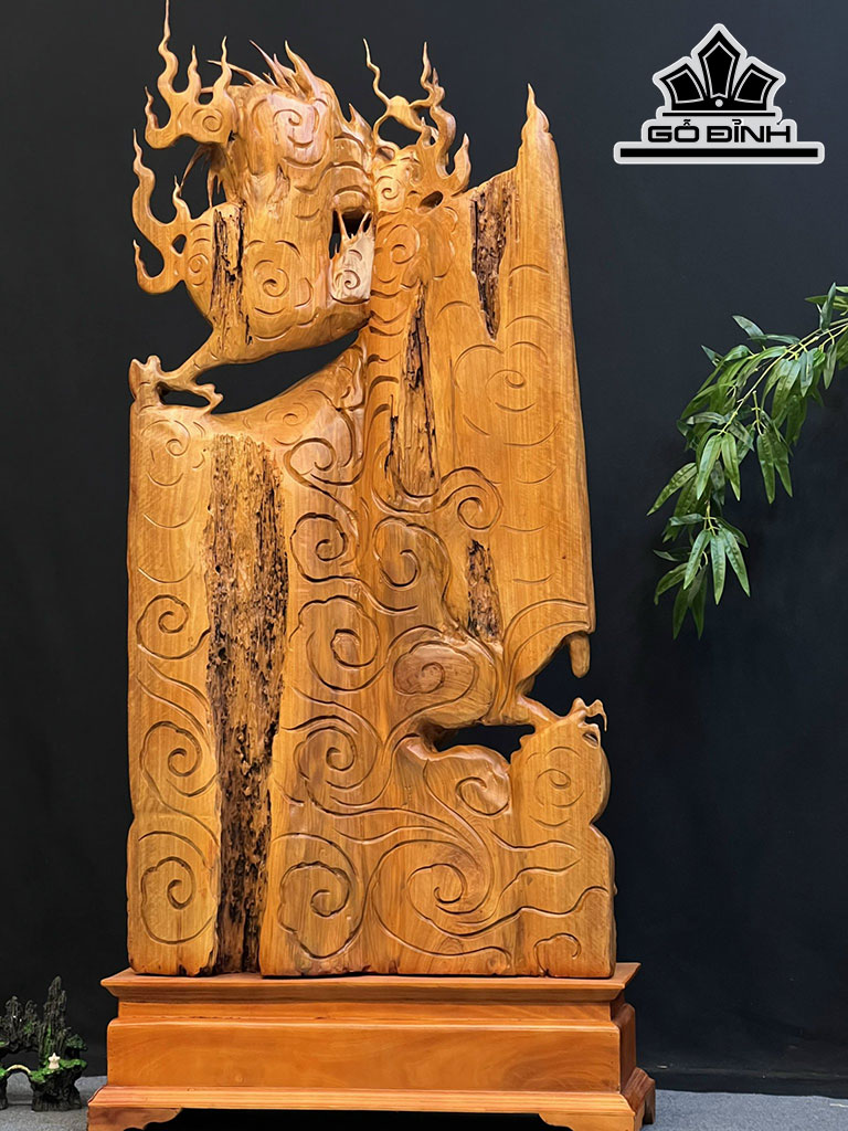 Tượng Rồng ( Nhất Long) Quấn Thư Gỗ Hương Cao 142 Ngang 64 Sâu 22 (cm)
