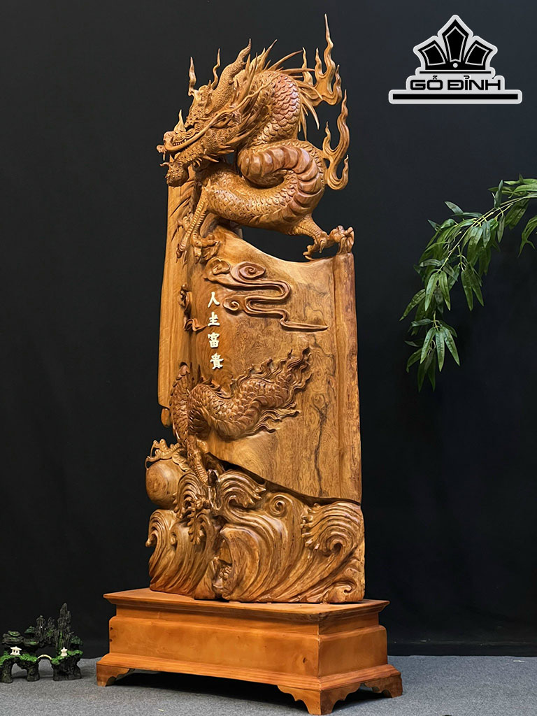 Tượng Rồng ( Nhất Long) Quấn Thư Gỗ Hương Cao 142 Ngang 64 Sâu 22 (cm)