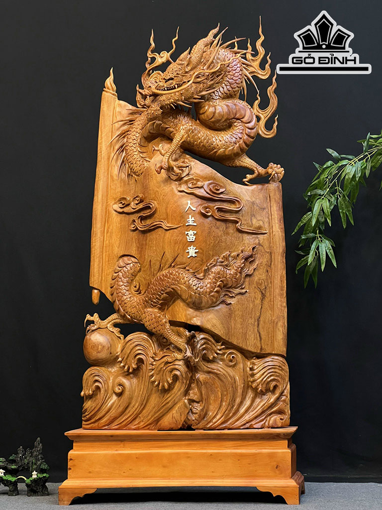 Tượng Rồng ( Nhất Long) Quấn Thư Gỗ Hương Cao 142 Ngang 64 Sâu 22 (cm)