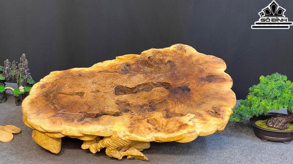 Tượng Tam Cóc Ngậm Tiền Gỗ Nu Kháo Cao 22 Ngang 60 Sâu 45 (cm)