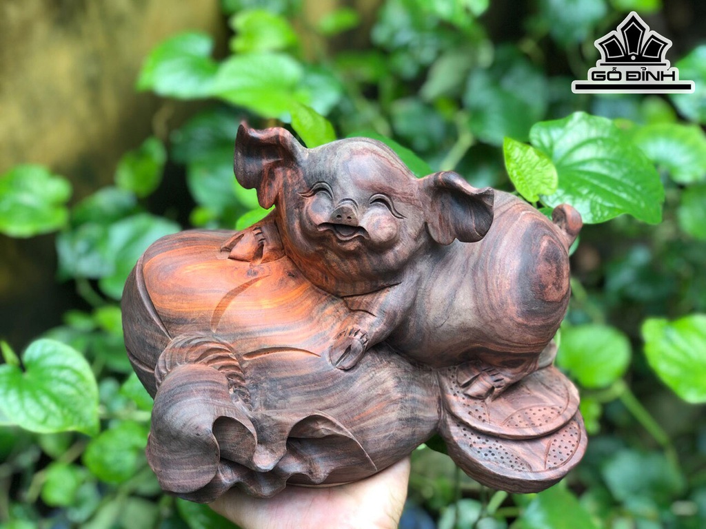 Tượng Heo Gỗ Trắc Cao 18 Ngang 23 Sâu 18 (cm)