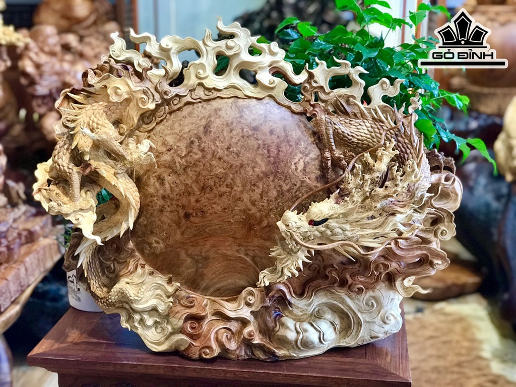 Tượng Nhất Long Vờn Ngọc Gỗ Nu Hương Cao 51 Ngang 68 Sâu 24 (cm)