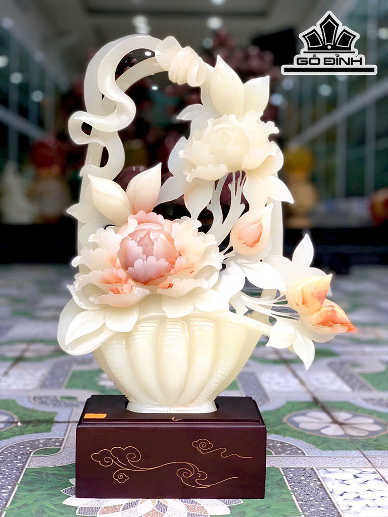 Giỏ Hoa Mẩu Đơn Đá Onyx Cao 47 Ngang 33 (cm) 5,2kg