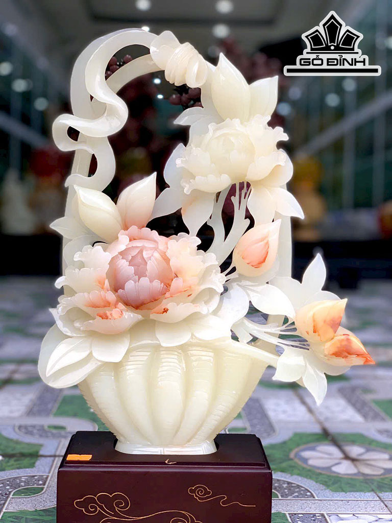 Giỏ Hoa Mẩu Đơn Đá Onyx Cao 47 Ngang 33 (cm) 5,2kg