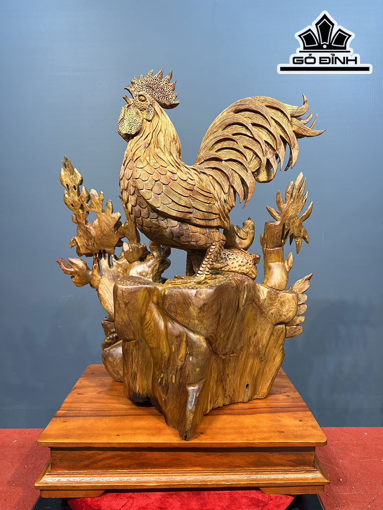 Tượng Gia Đình Gà Gỗ Hương Cao 69 Ngang 58 Sâu 33 (cm)