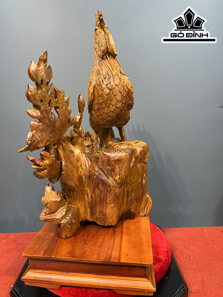 Tượng Gia Đình Gà Gỗ Hương Cao 69 Ngang 58 Sâu 33 (cm)