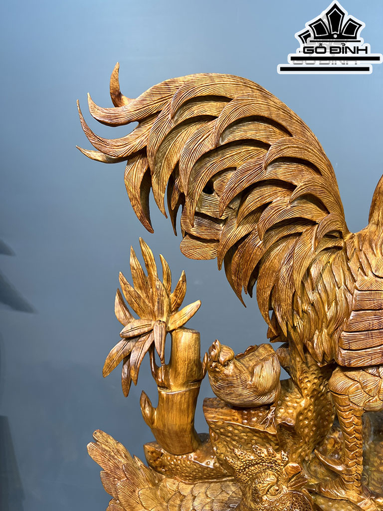 Tượng Gia Đình Gà Gỗ Hương Cao 69 Ngang 58 Sâu 33 (cm)