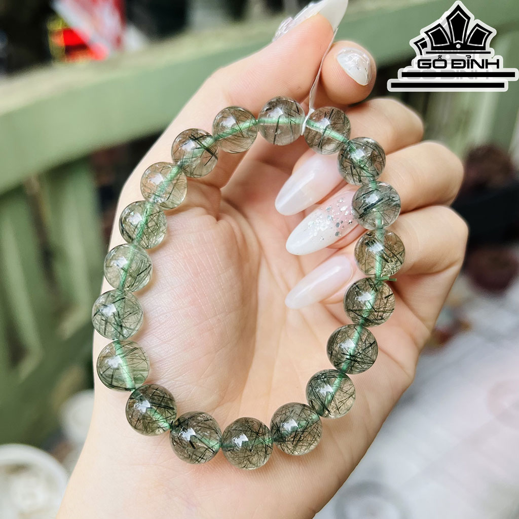 Vòng Tay Đá Thạch Anh Tóc Xanh Đường Kính Hạt 10,7 (mm)