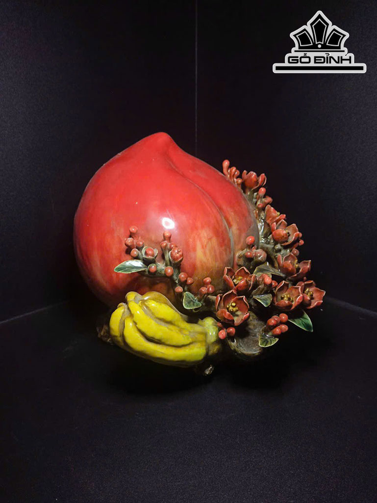 Đào Tiên Trường Thọ Gốm Phật Sơn Cao 25 Ngang 30 Sâu 29 (cm)