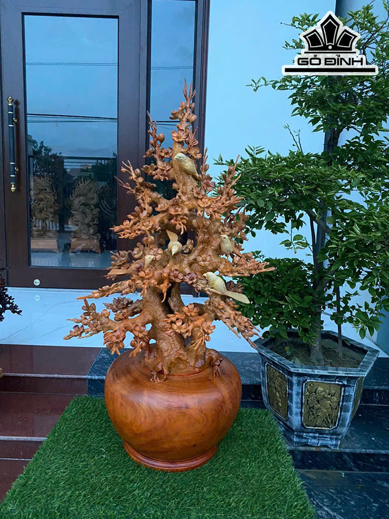 Bình Hoa Mai Gỗ Hương Cao 98 Ngang 50 Sâu 42 (cm)