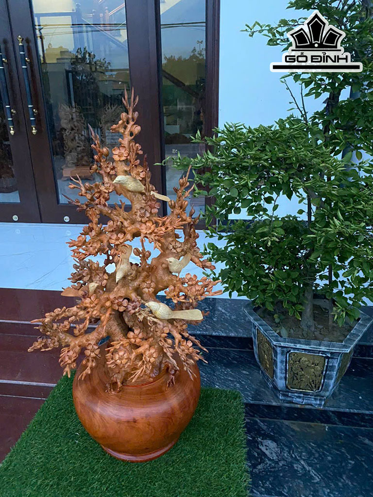 Bình Hoa Mai Gỗ Hương Cao 98 Ngang 50 Sâu 42 (cm)